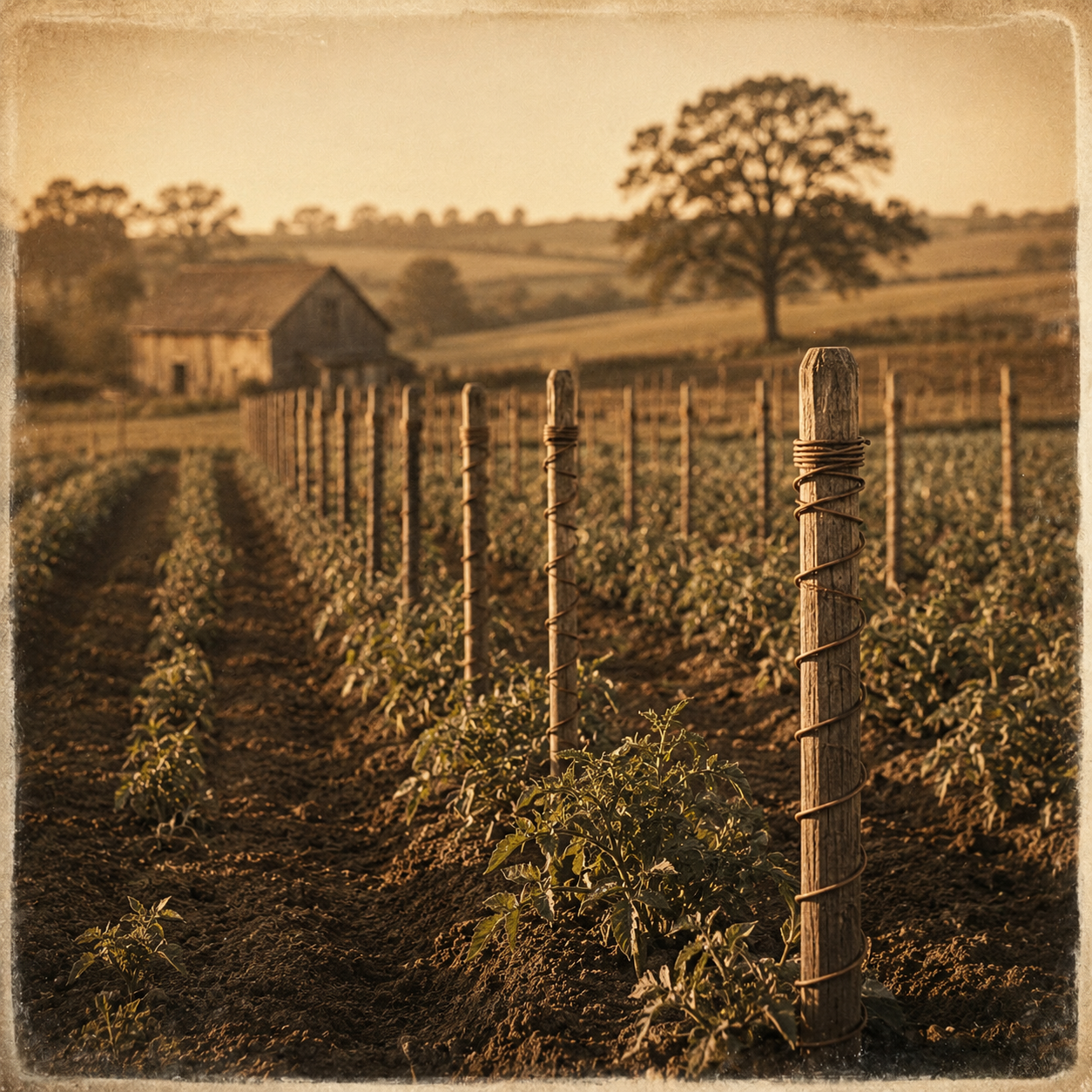 Vintage garden field with copper antennas