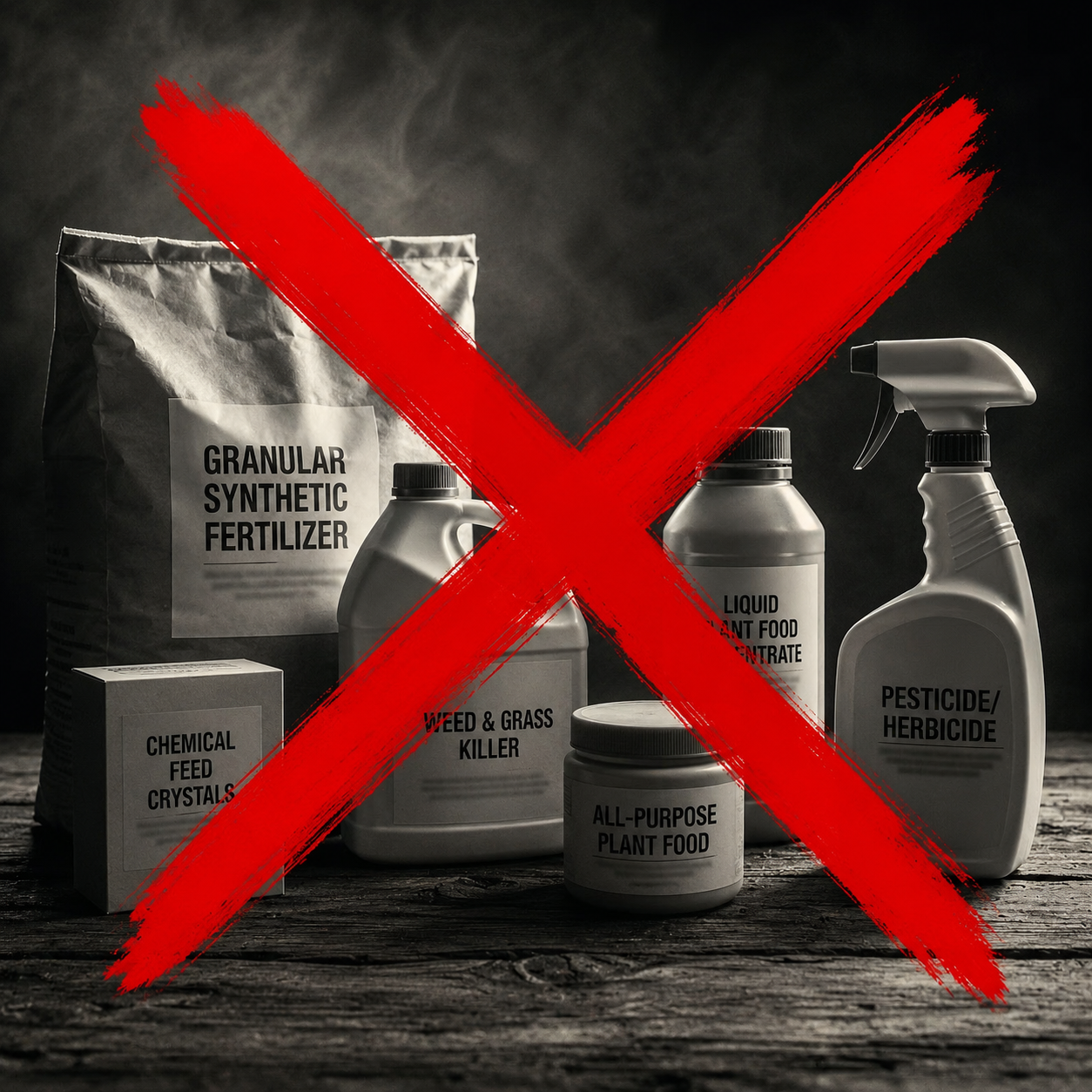 Chemical fertilizer products crossed out